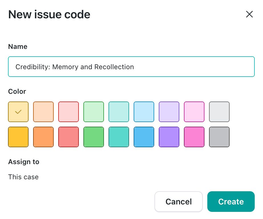 New Issue Code modal
