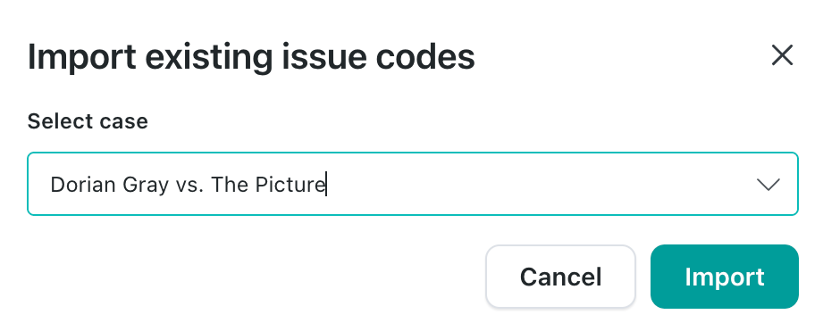 Import Existing Issue Codes modal