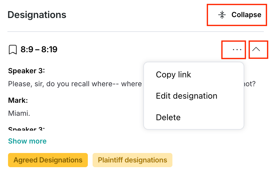 Expand/Collapse all designations or one designation. The ellipsis menu is also displayed.
