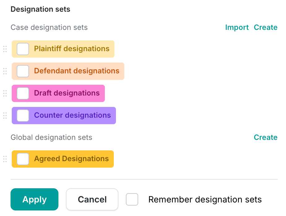 Designation set selection