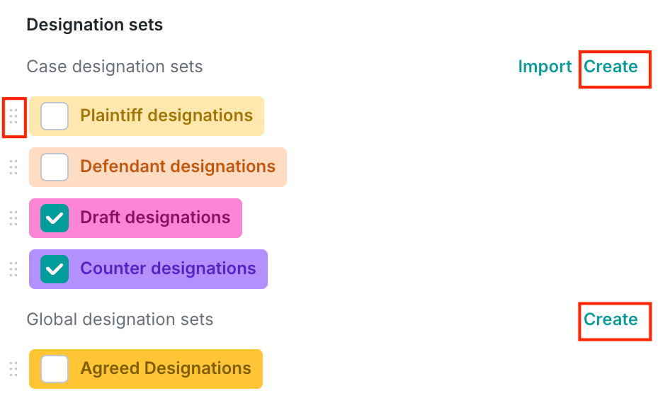 Reorder designation sets or create new ones