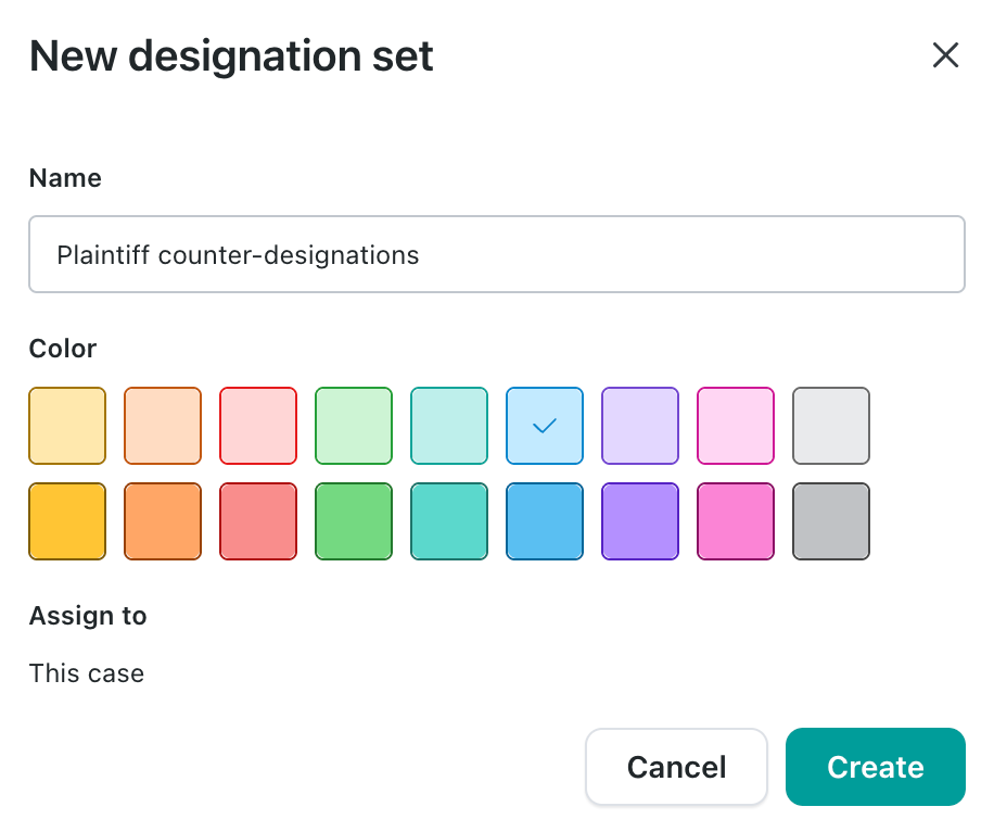 New Designation Set modal