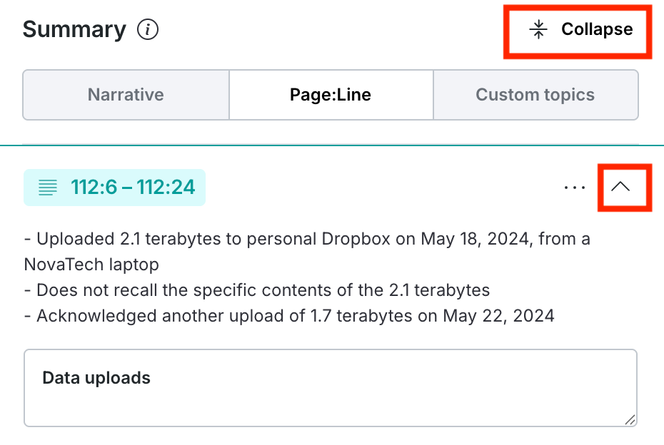 Expand/Collapse all summaries or one summary