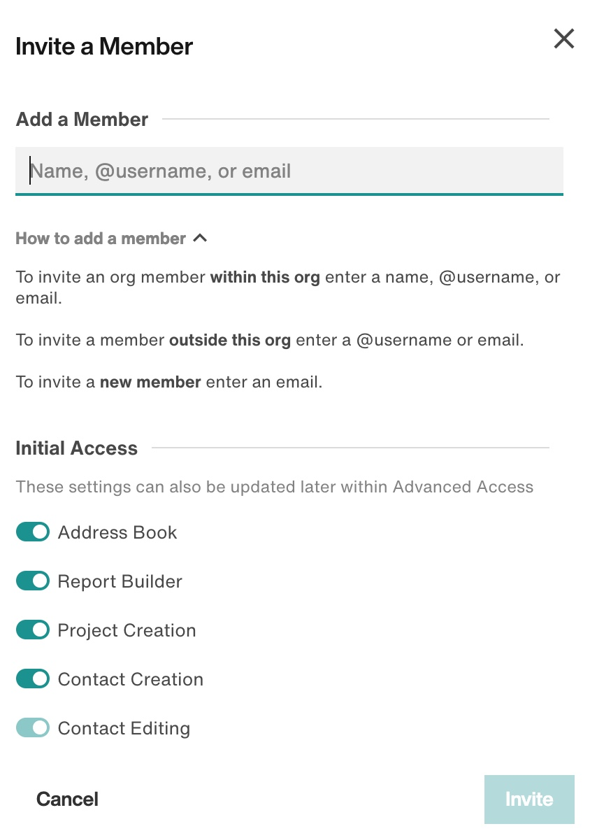 Invite a Member flyout