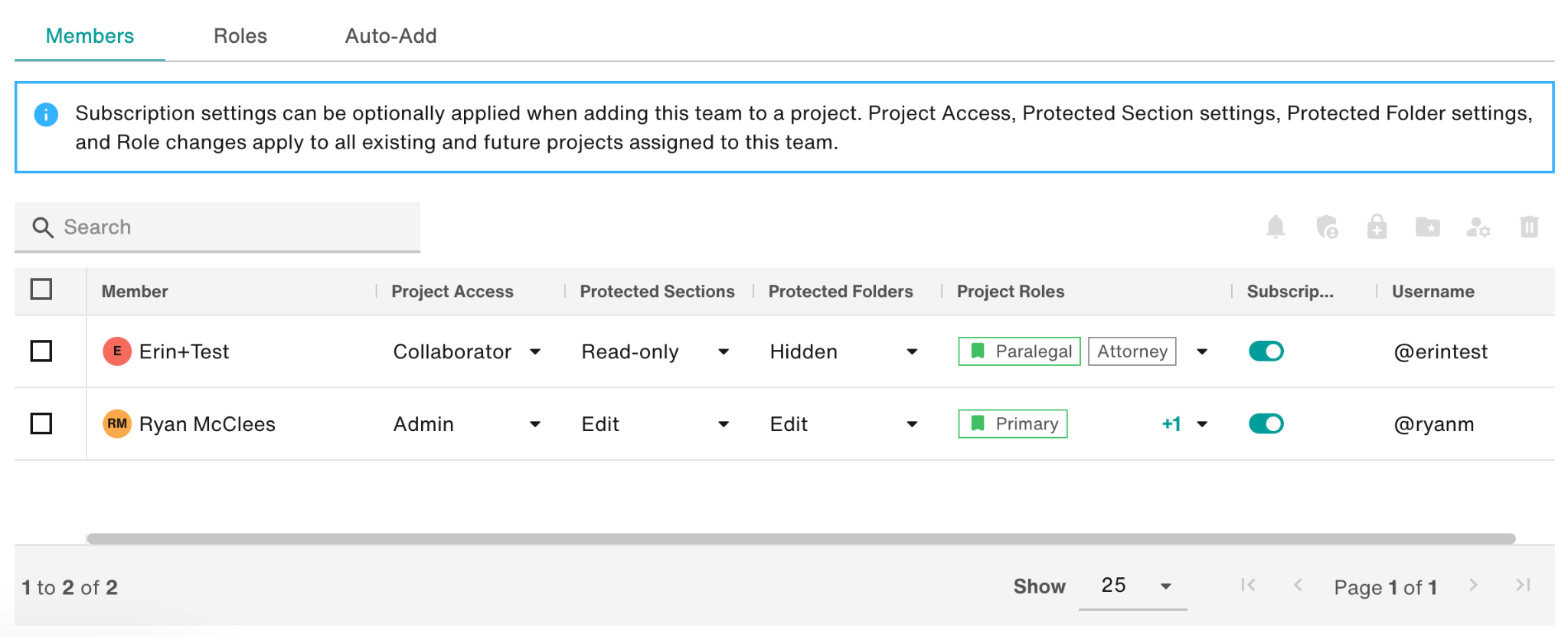 Members tab of team page