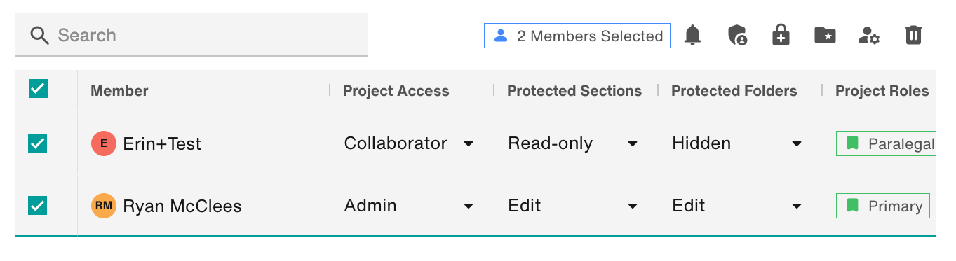 Select each member's checkbox and click the desired icon