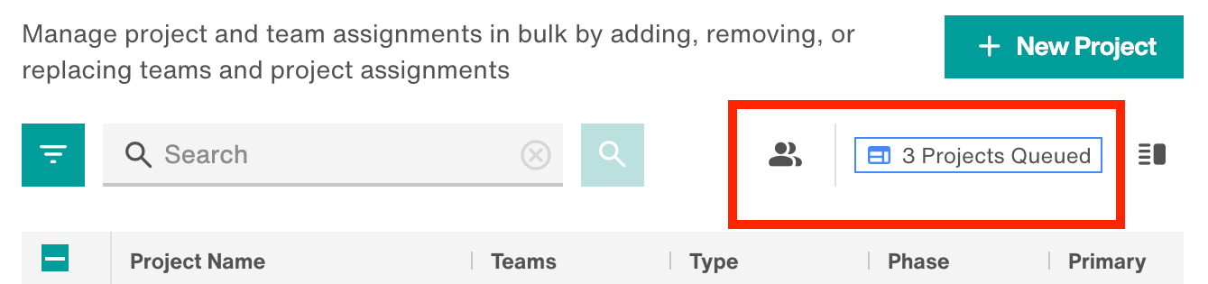 3 Projects Queued card and Team icon