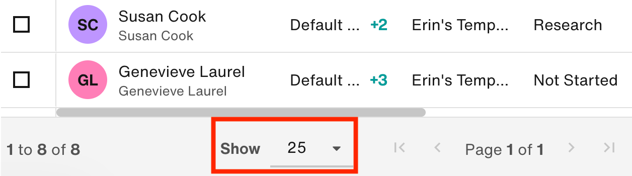 Projects subsection is currently showing 25 projects per page