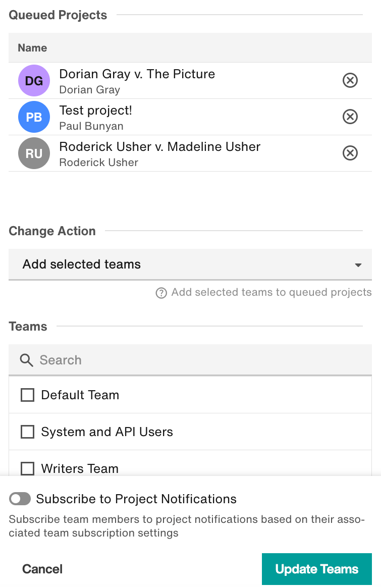 Project Teams flyout