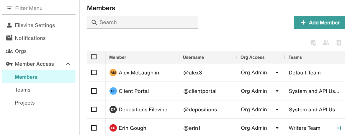 Members subsection