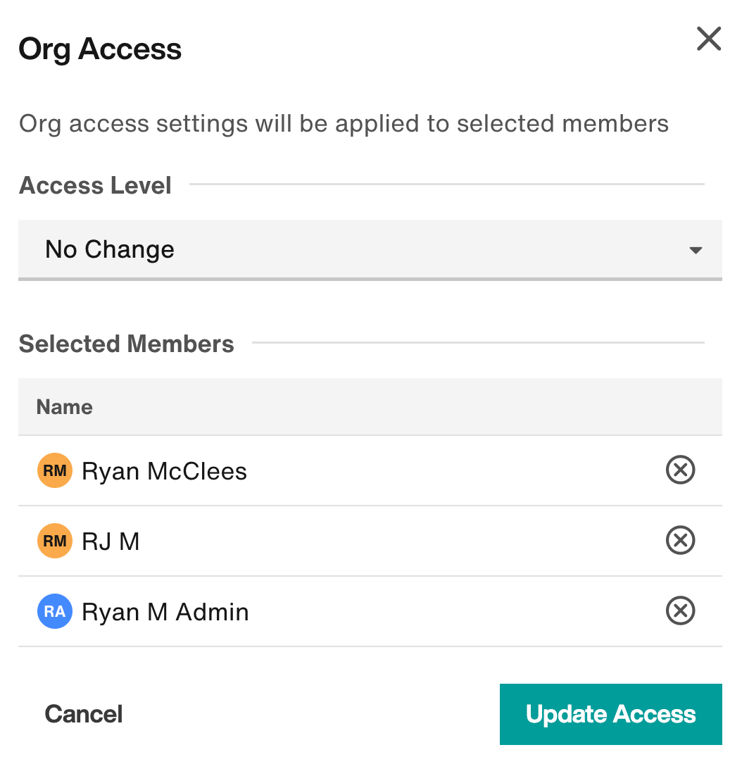 Org Access flyout