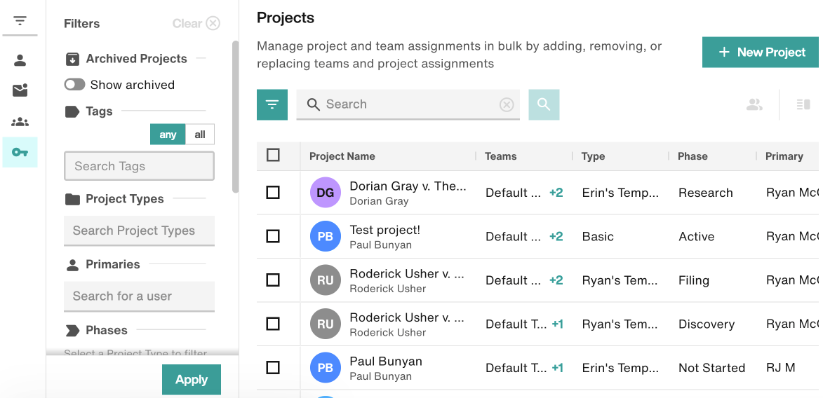Projects subsection
