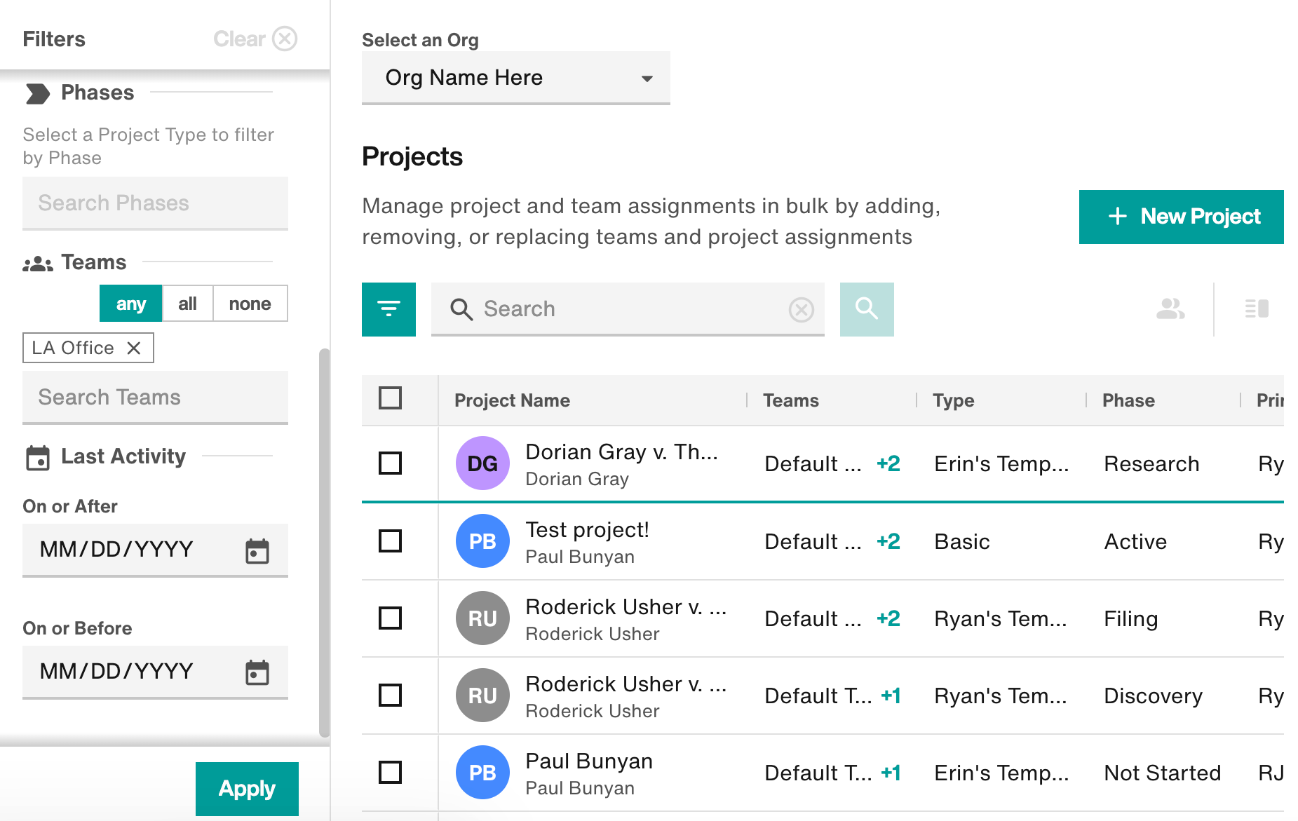 Filter projects