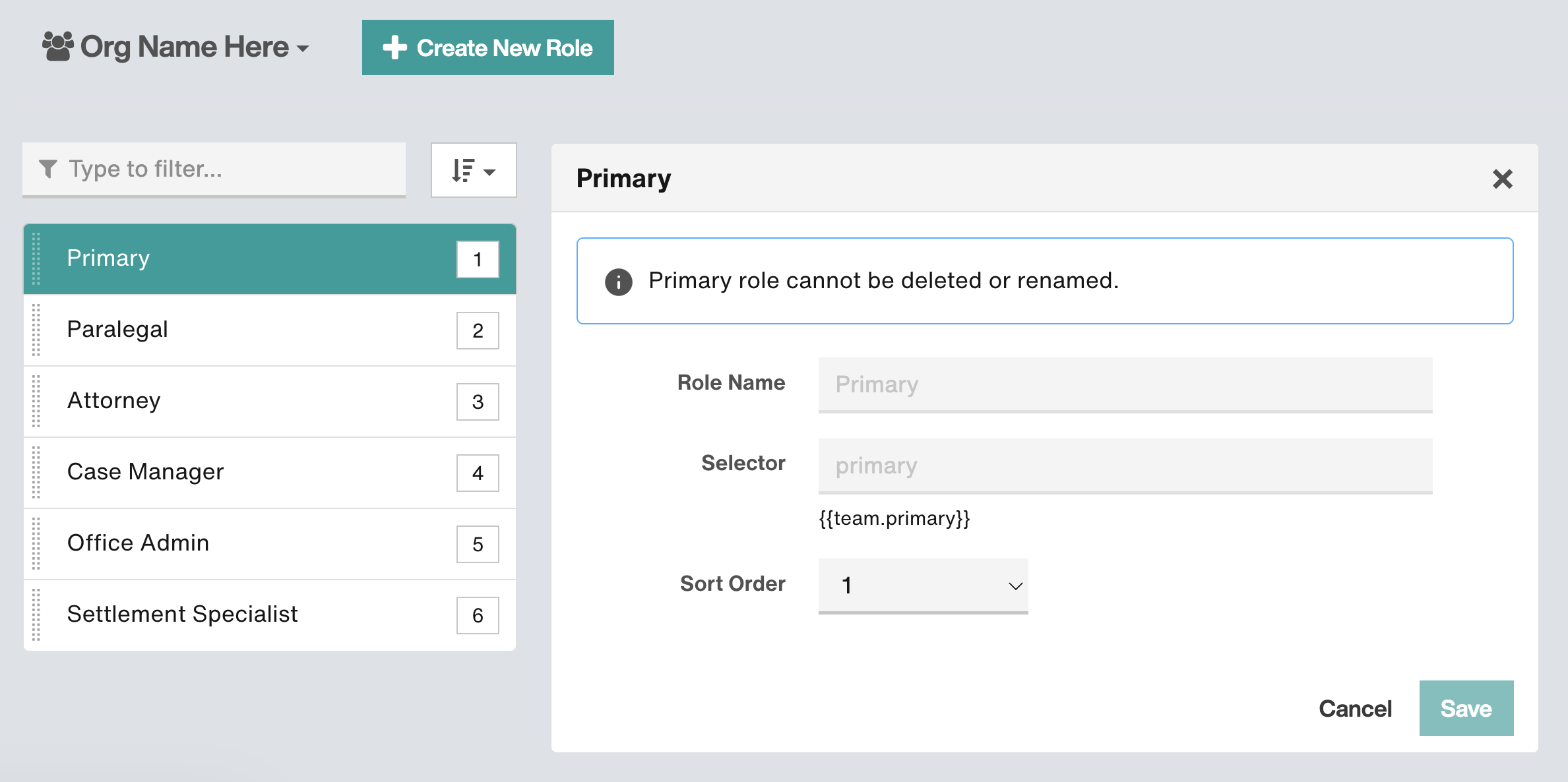 Roles Setup Advanced tool