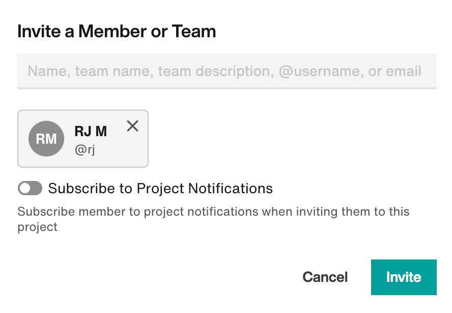 Invite a Member or Team modal