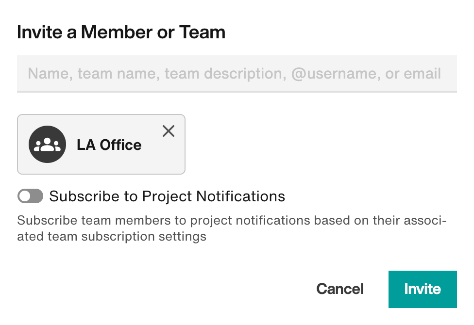 Invite a Member or Team modal