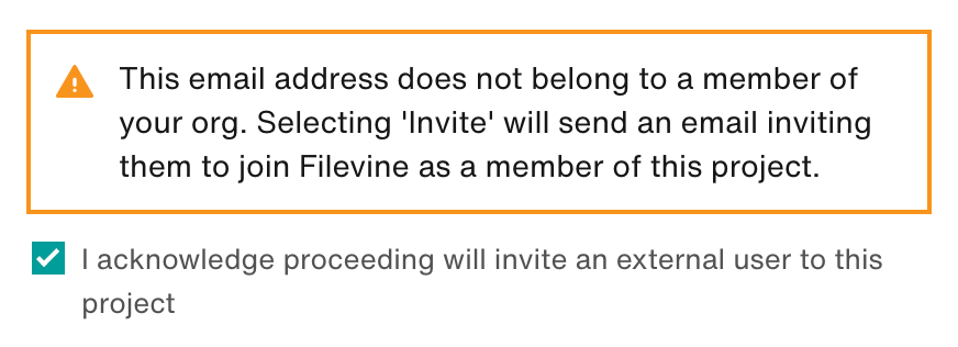 I acknowledge proceeding will invite an external user to this project