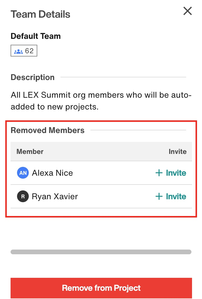 Team Details: Removed Members
