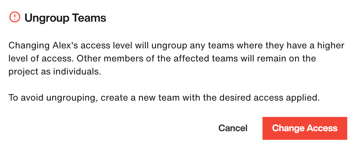 Ungroup Teams modal