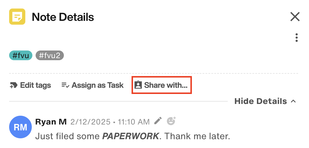 Item actions: Share with