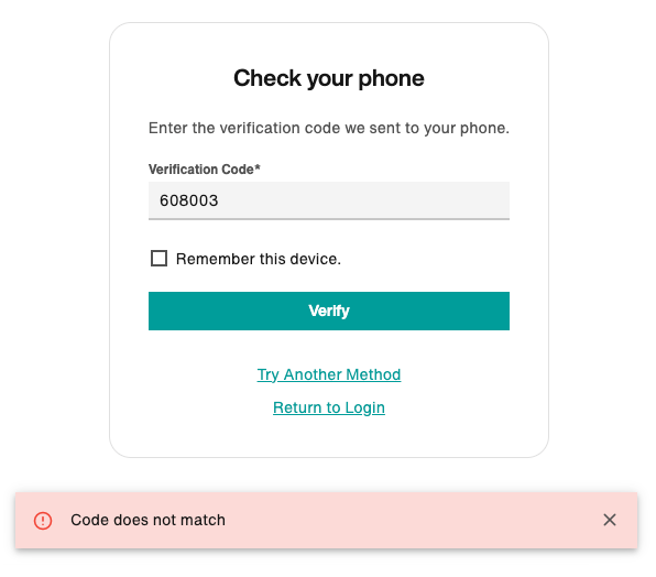 Error: Code does not match