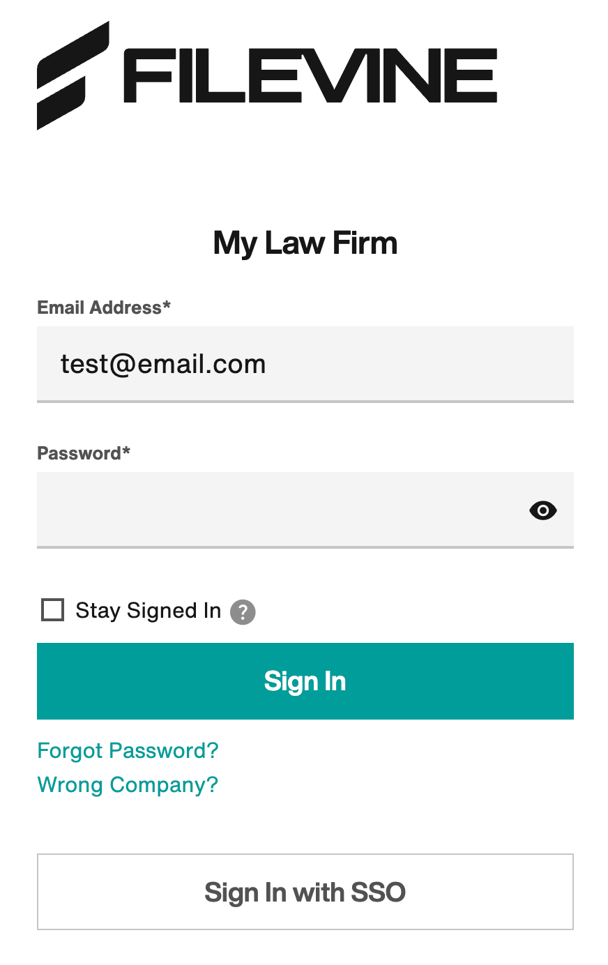 Filevine Org-specific login page