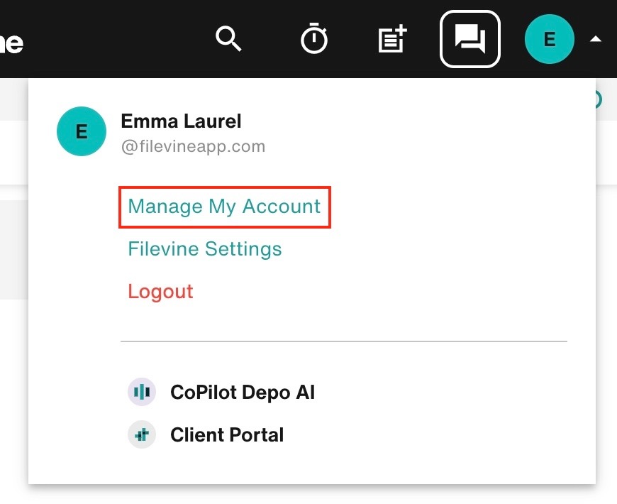 Profile menu: Manage My Account