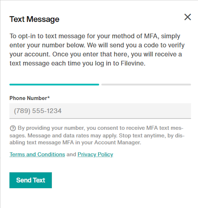 Text Message Setup flyout