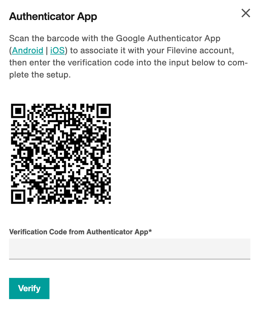 Authenticator App Setup flyout