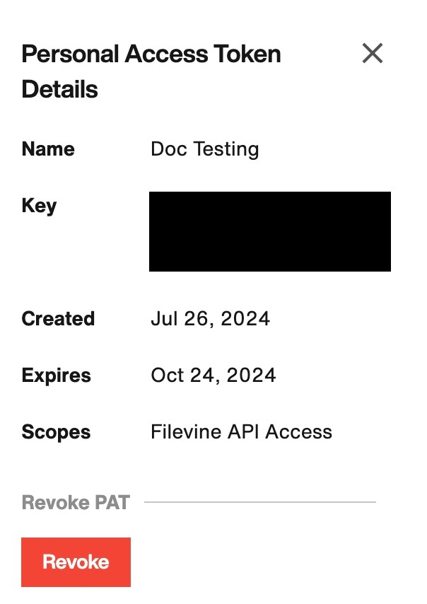 Personal Access Token Details flyout