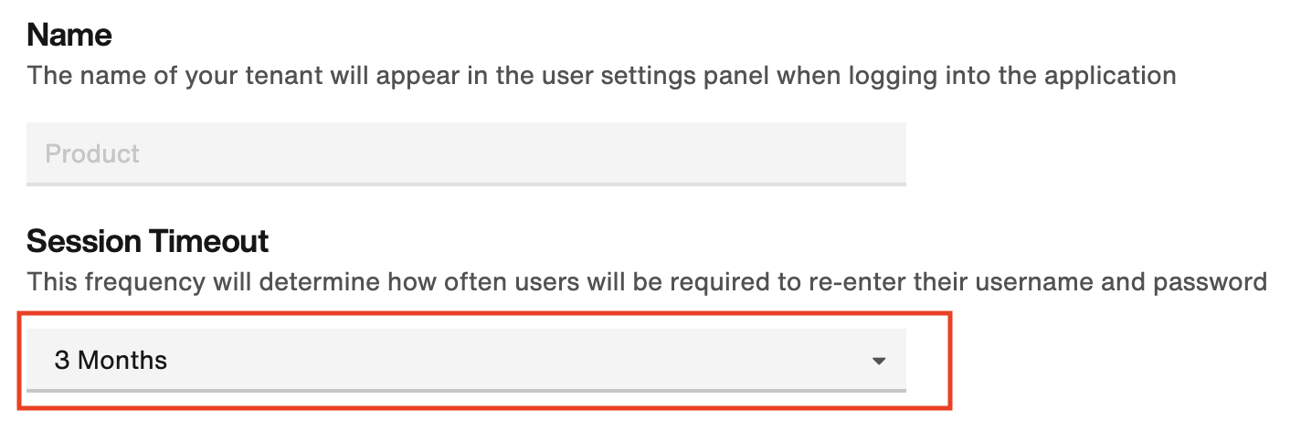 Session Timeout dropdown
