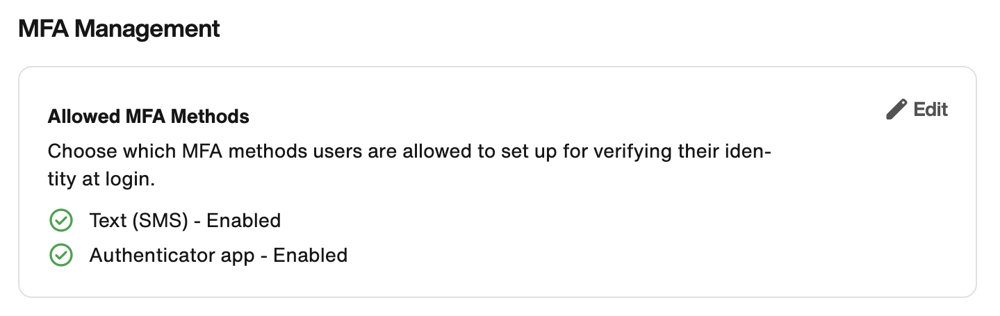 Allowed MFA Methods