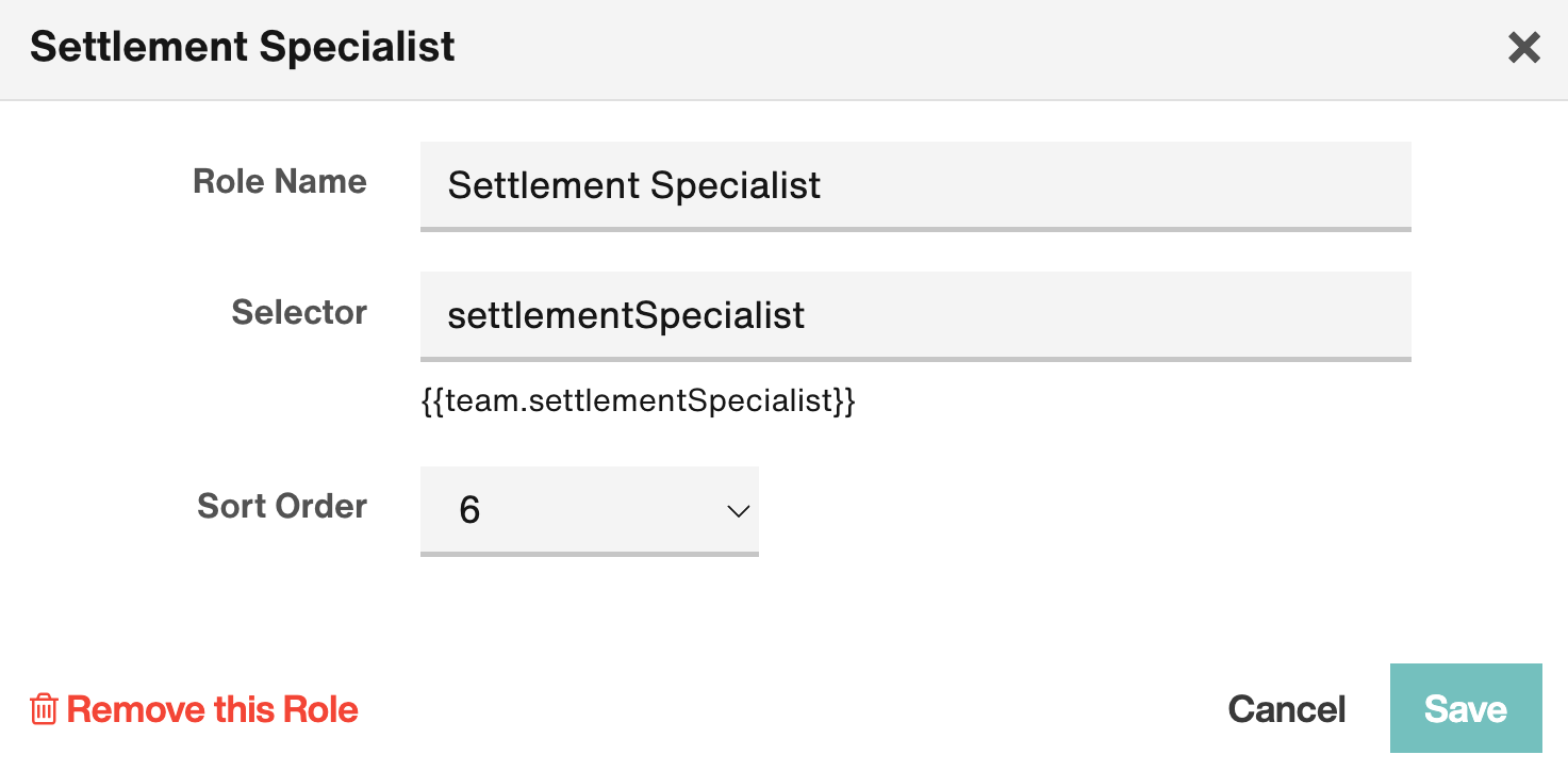 Edit role: Settlement Specialist