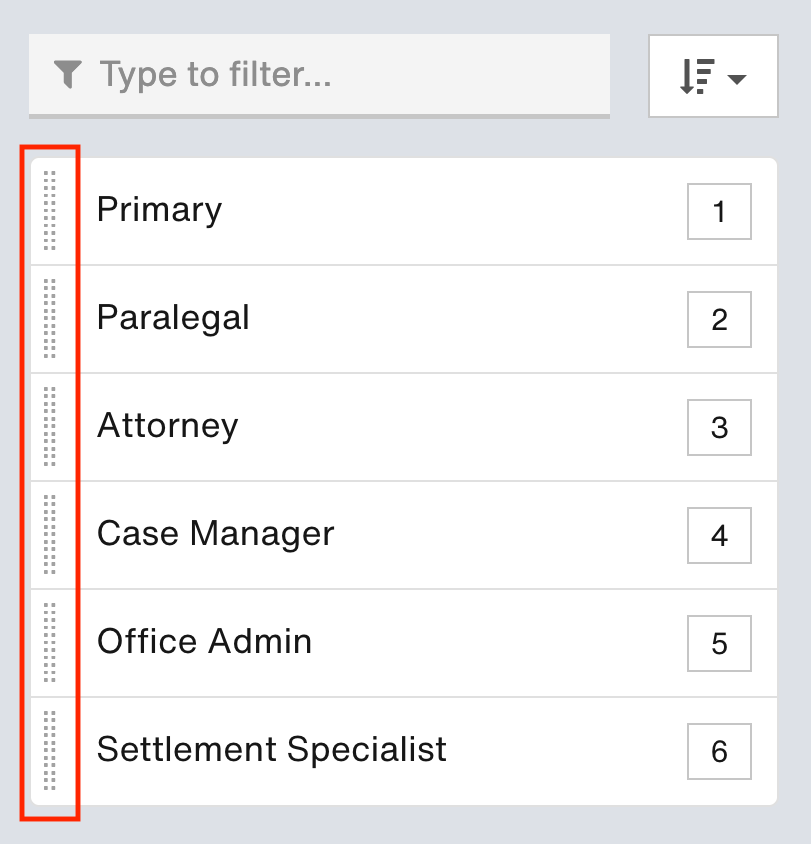 Use the two rows of gray dots to reorder roles