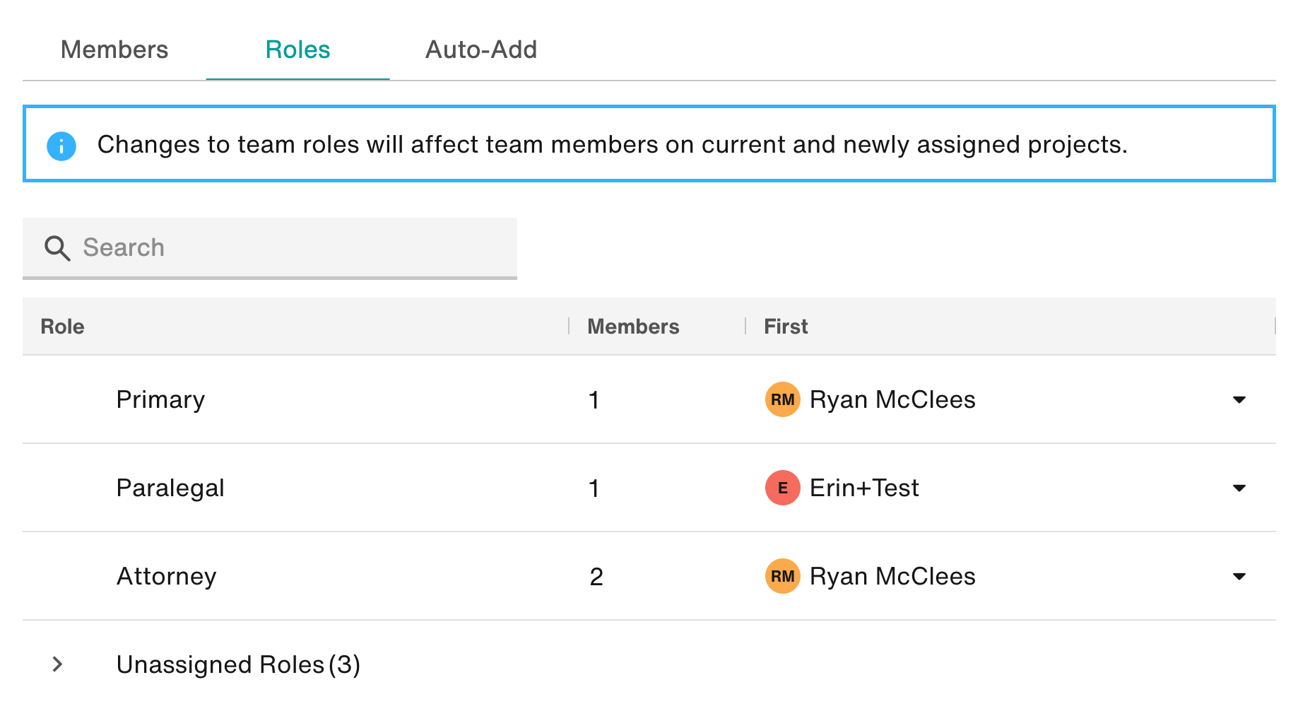 In an Org-level team, the Roles tab is displayed.
