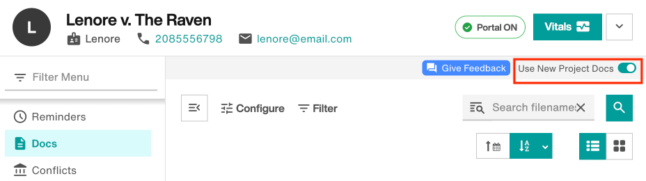 Toggle: Use New Project Docs