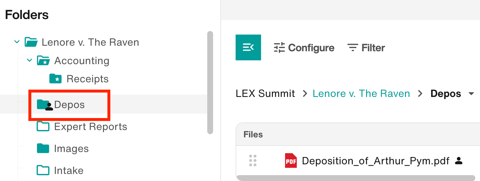 Select a folder in the lefthand folder tree