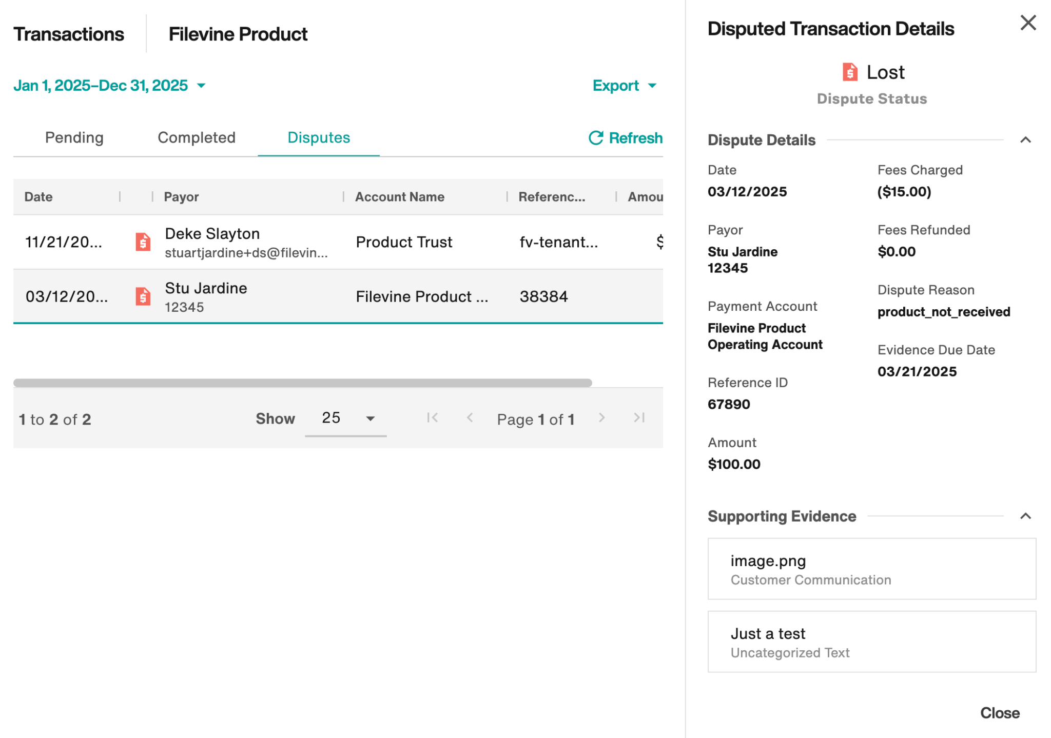 Disputed Transaction Details flyout