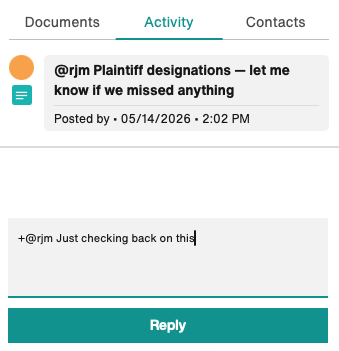 Reply text: +@rjm Just checking back on this