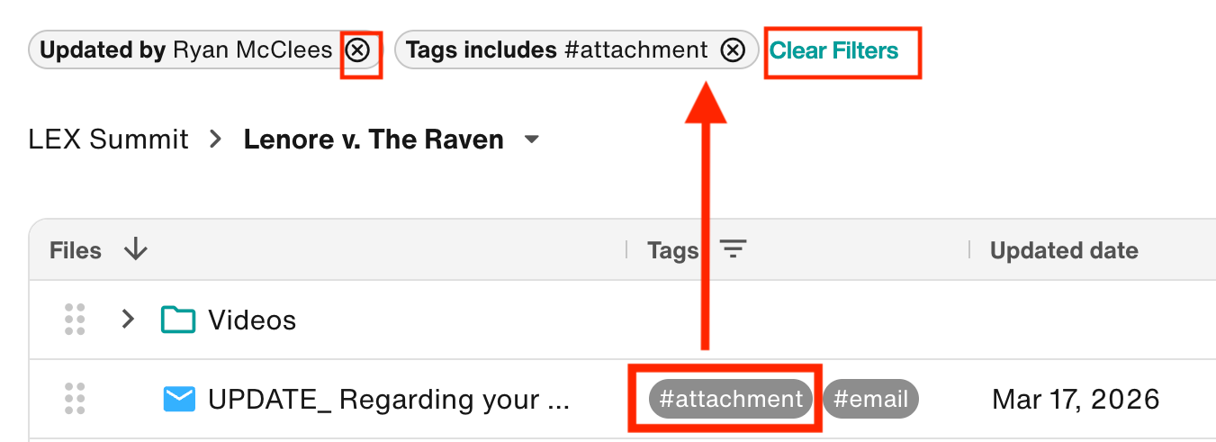 Select a tag to filter by that tag. Click the X to remove a filter or click Clear Filters to remove all filters.