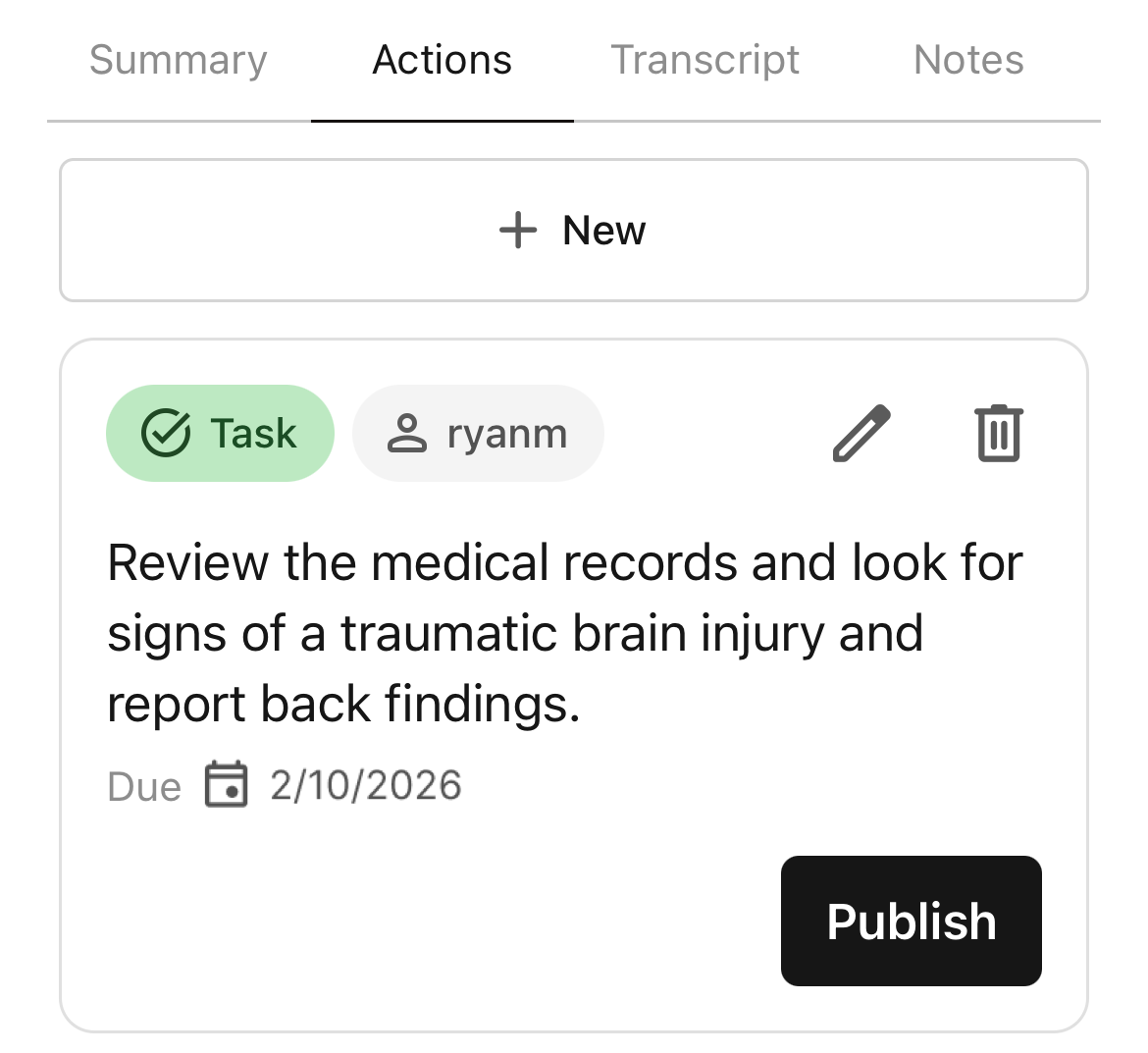 Actions tab