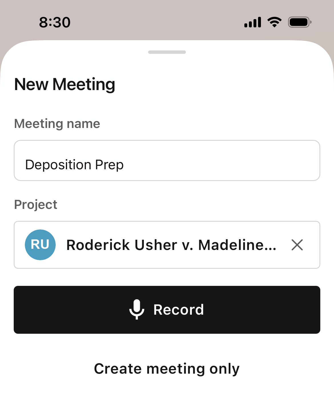 New Meeting screen