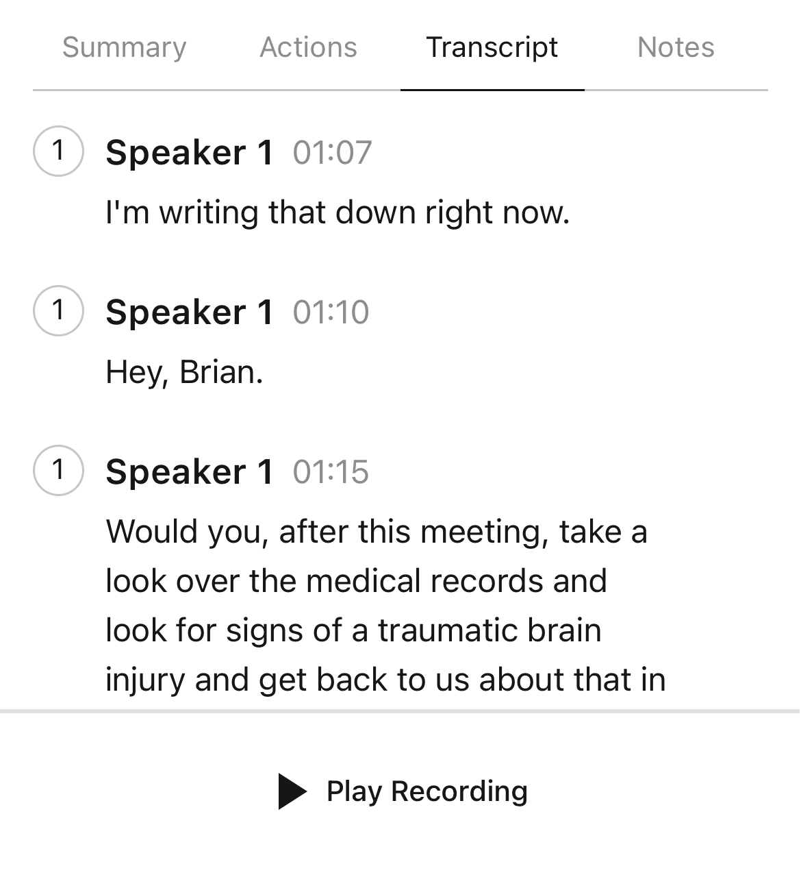 Transcript tab