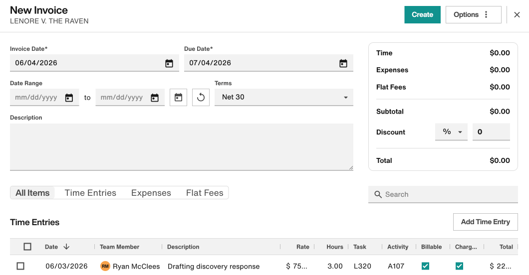 New Invoice drawer