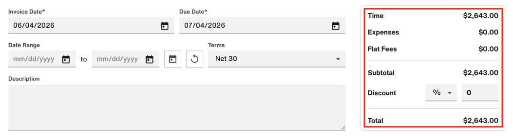 Invoice Totals section