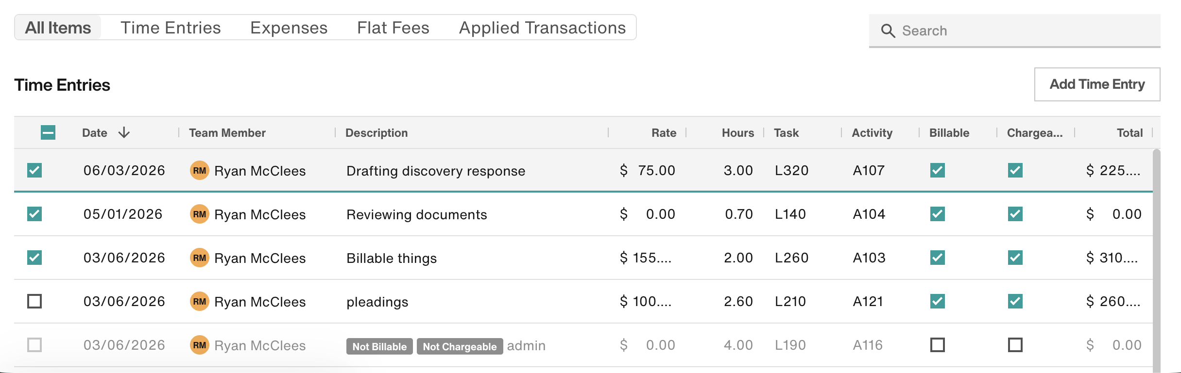 Invoice Drawer: Line Items section
