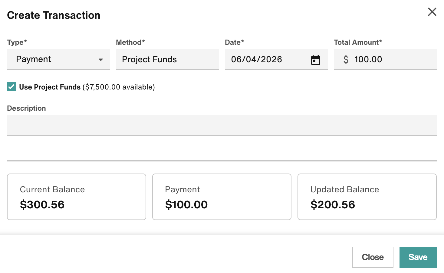 Create Transaction flyout