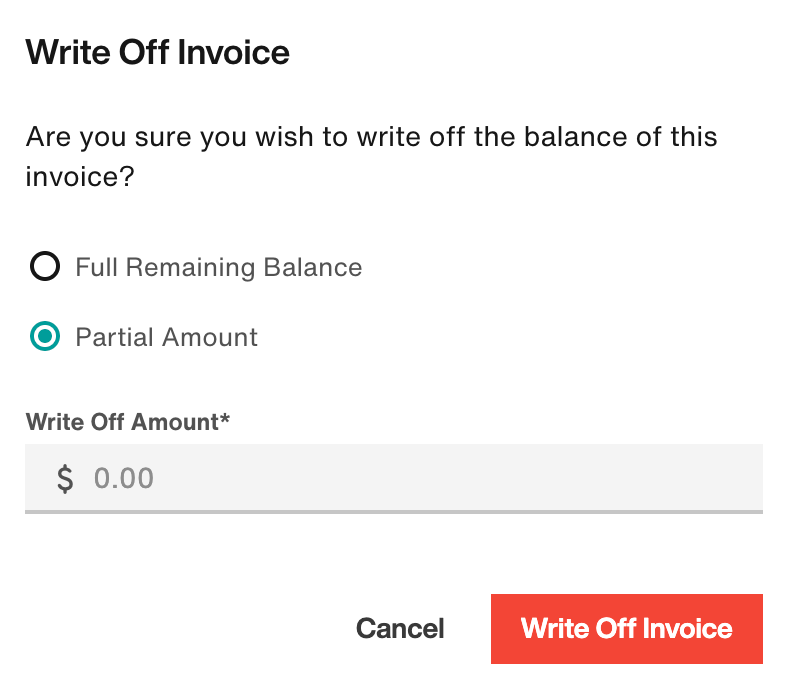 Write Off Invoice modal