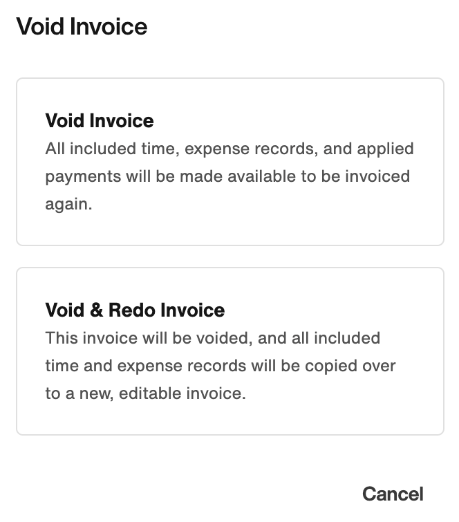 Void Invoice modal