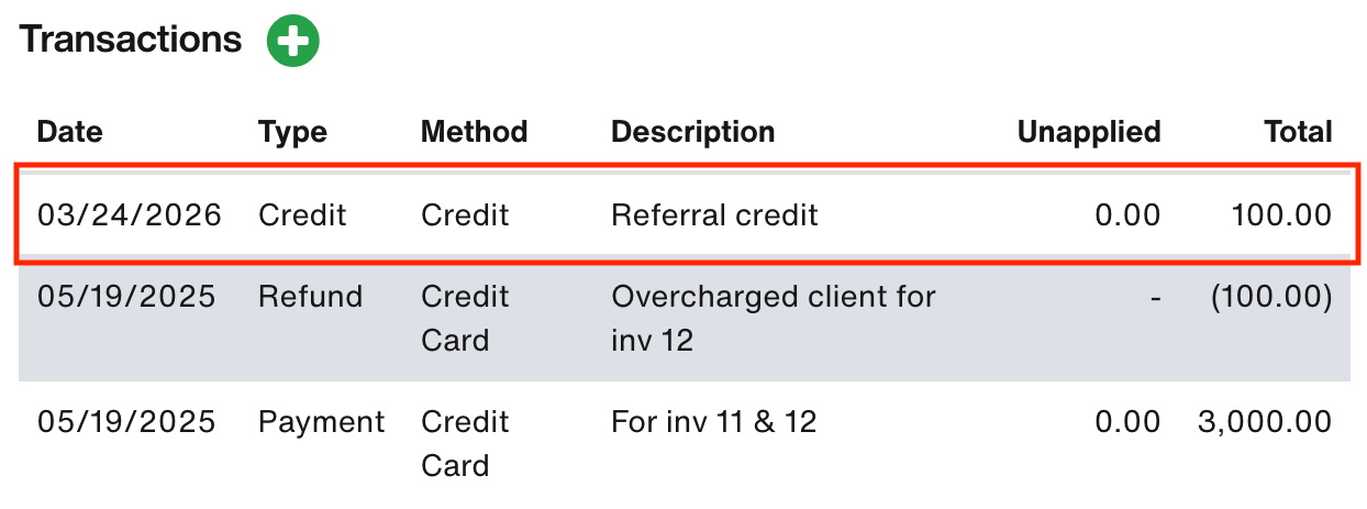Transactions list - Credit transaction
